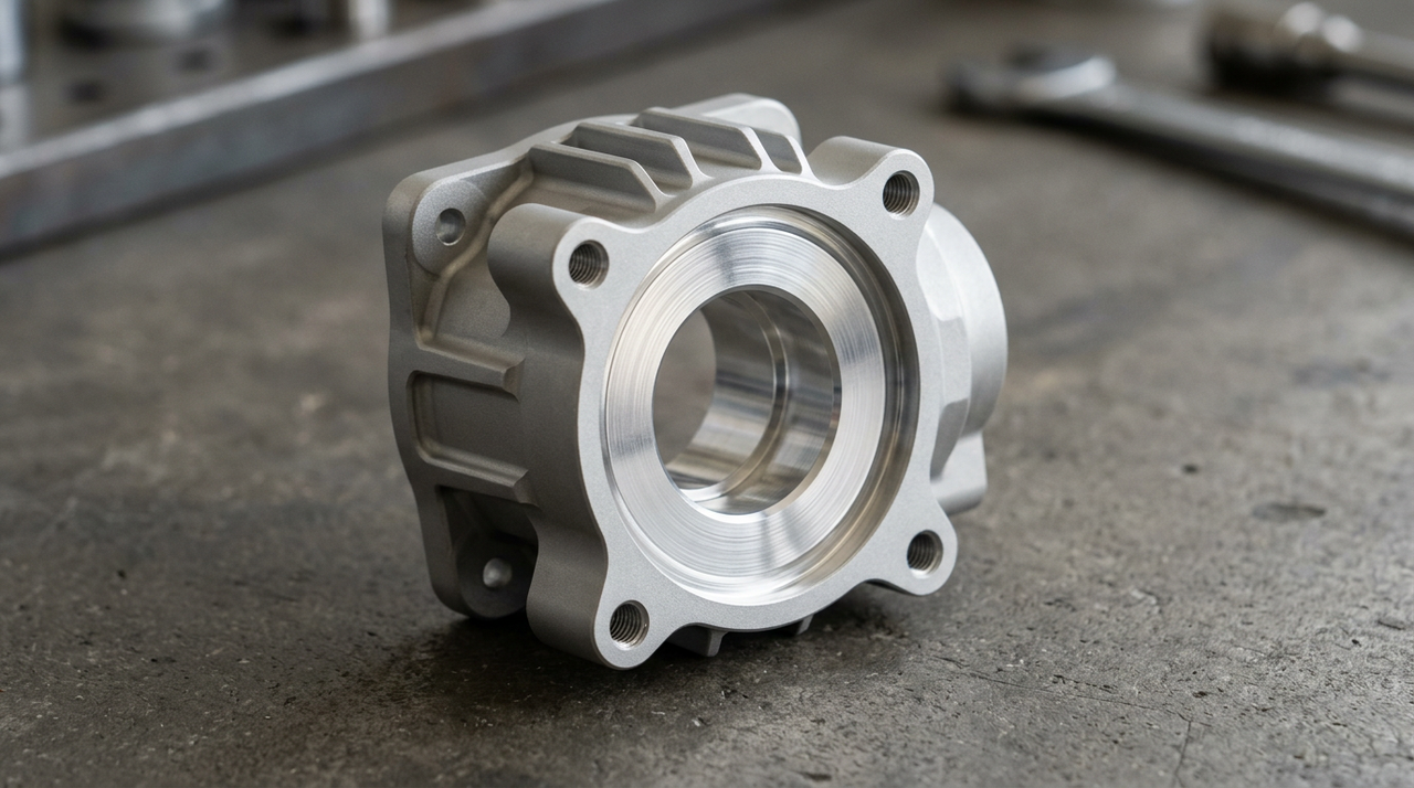 Bead blasted CNC housing with precision machined bore
